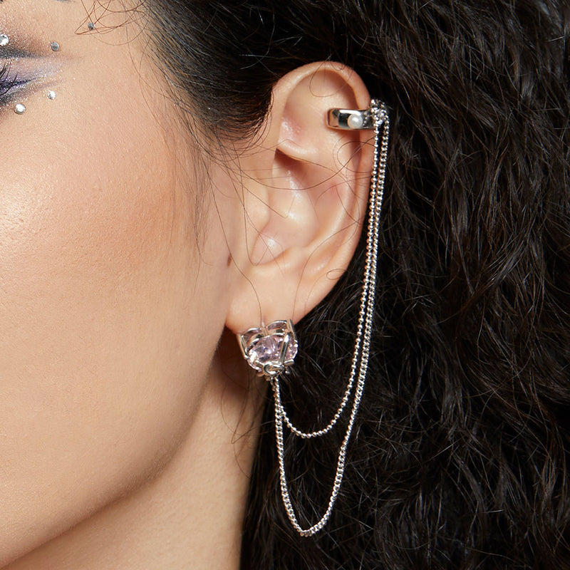 Jewel Story: Ear Cuff And Studs With Chain