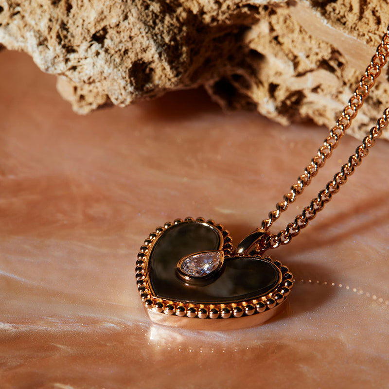 Diamond Onyx Heart Pendant Paperclip Necklace – Fay Jewels